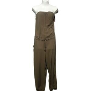 Mudd Strapless Wide Leg Jumpsuit Olive Green Womens Size Large Boho Casual